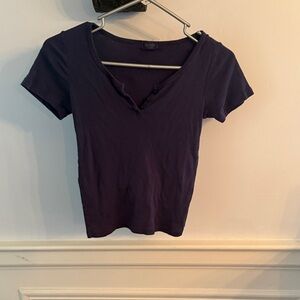 John Galt Zelly Button Down Short Sleeve Top In Navy Blue